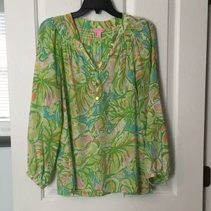 Lilly Pulitzer Green and Pink Floral Blouse